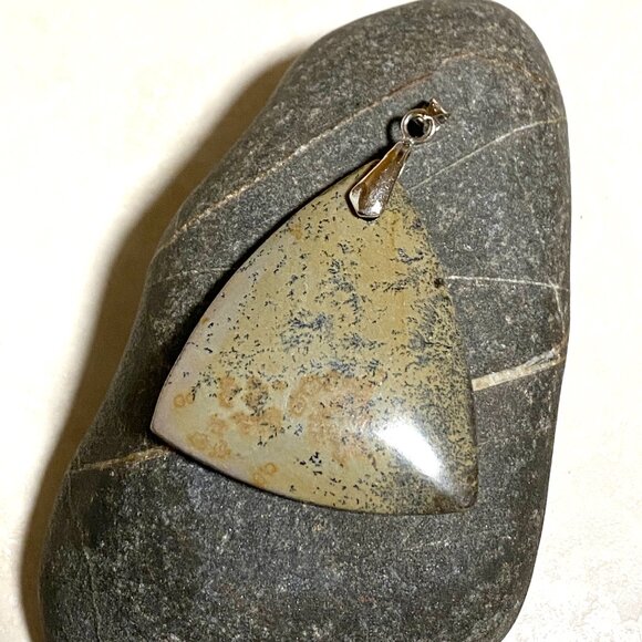 Natural Earthy Dendritic Jasper Pendant, Large Genuine Gemstone Triangle Pendant - Picture 5 of 11